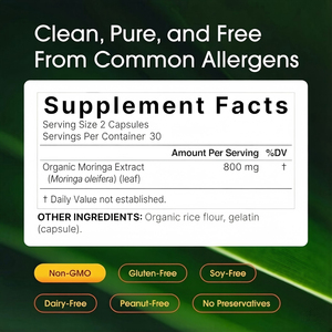 Capsules de Moringa Biologique 800mg - Riches en Antioxydants et Vitamines - Soutien Immunitaire Naturel - 60 Comprimés - Complément Alimentaire - Product Image 3