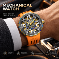 Großhandel Luxus Herren Automatik-Mechanische Uhr Damaszener Titan-Gehäuse Chronograph Tourbillon Skelett Wasserdicht Silikonarmband