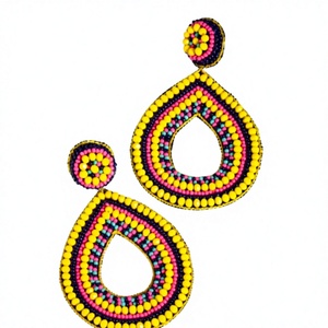 Boucles d'oreilles pendantes en forme de fleur de cactus de qualité supérieure, élégantes, pour femmes, bijoux de fête mignons, design perlé vert et rose, pour mariage - Product Image 4