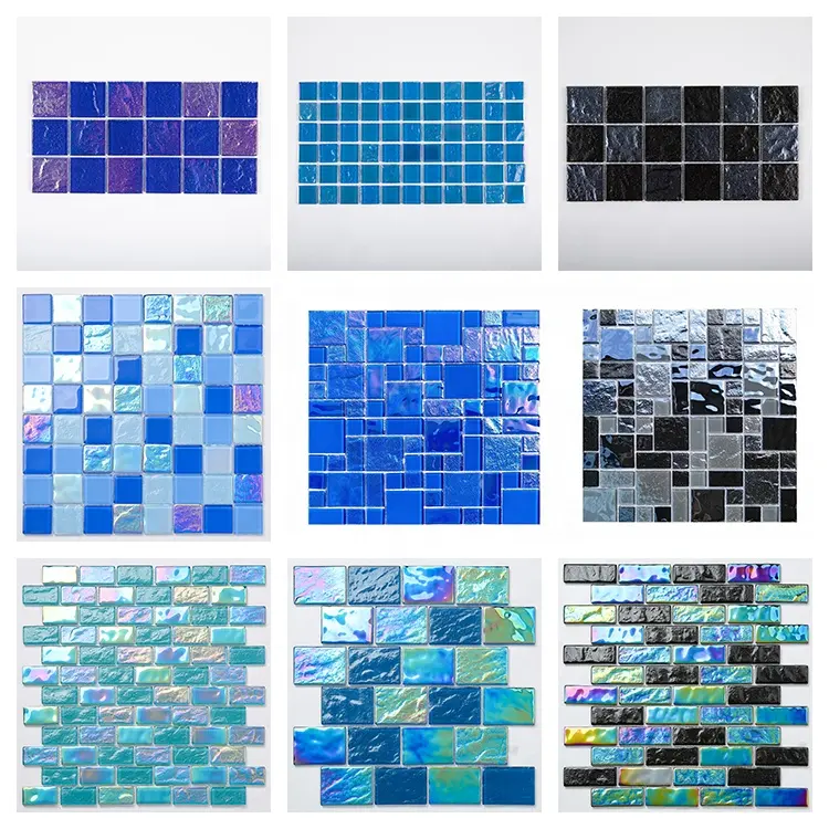 Swimming Pool Mosaic Iridescent Blue Green Glass Mosaic Tile Swimming Pool