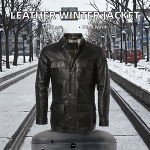 High Street Custom 100% Genuine Leather Winter <b>Canvas</b> Stand Collar Zipper <b>Jacket</b> for Men with Pockets Plain Dyed OEM Service - Product Image 2