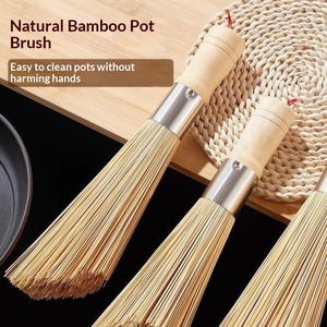 Natural Bamboo Pot Cleaning <b>Brush</b> With Wooden <b>Handle</b> Durable Kitchen <b>Scrub</b> <b>Brush</b> For Washing Pots Pans Wok - Product Image 4