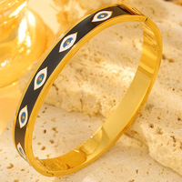 Bracelet en acier inoxydable émaillé œil turc porte-bonheur, motif œil sur fond noir, fermoir à ressort, bijou amulette de protection