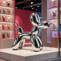 Sculpture de chien ballon en acier inoxydable, finition miroir chromé, style pop art moderne, figurine décorative de bureau