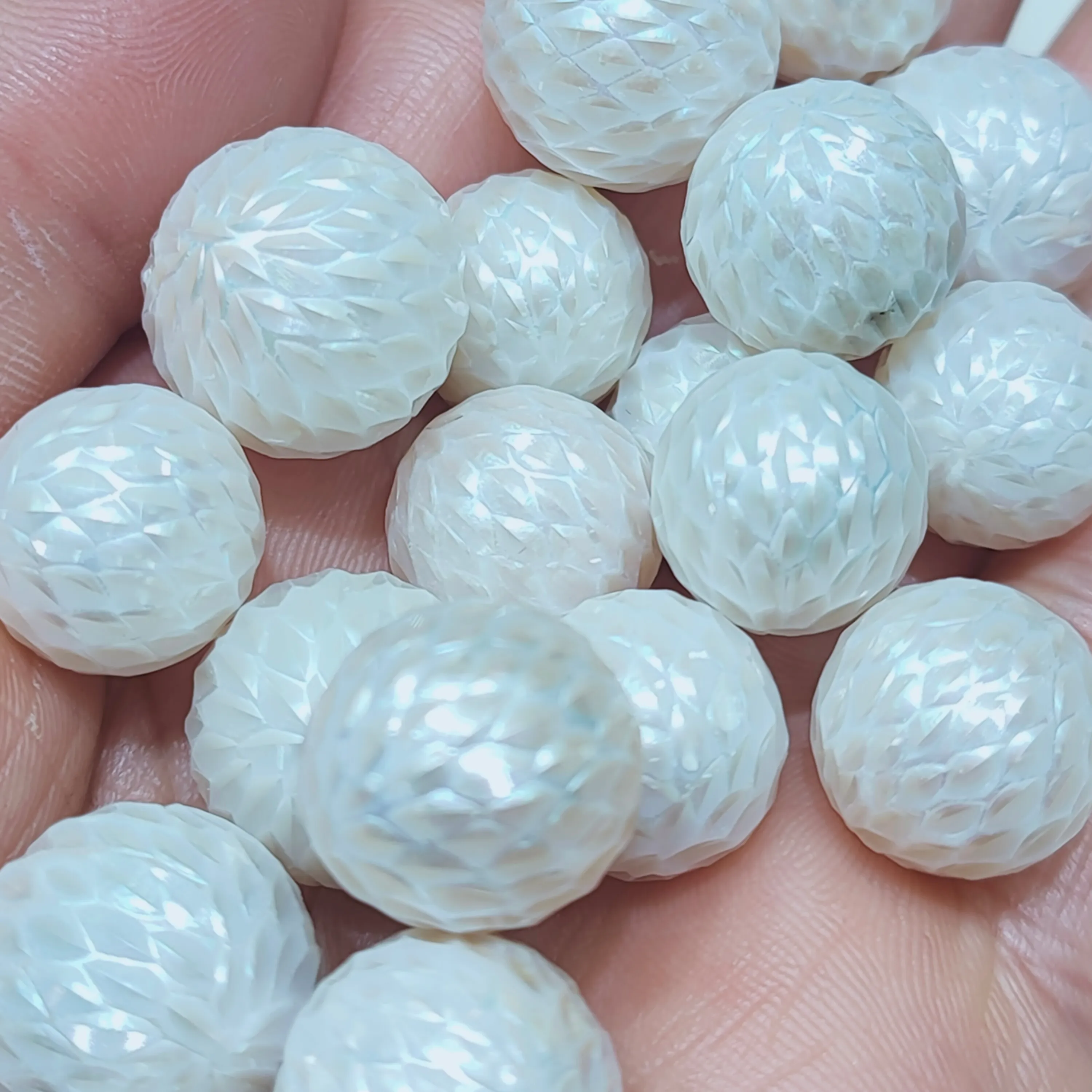 13-15mm,15-17mm Freshwater Pearl Carved Beads Handmade Making Natural White Pearl Loose Beads