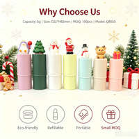 ISMAN 6g Baume à lèvres de Noël en tube, motifs Père Noël, Bonhomme de neige, Renne, Pingouin, Arbre, cadeau, tube rotatif, fini mat, en plastique, cosmétique, vide, vente en gros