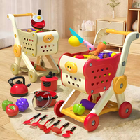 Ensemble de jouets de supermarché à domicile à quatre roues unisexe, chariot de courses miniature en plastique pour enfants, jeu de simulation de légumes, cuisine miniature