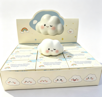 Jouet anti-stress souple en TPR de 8 cm, multicolore, en forme de nuage de dessin animé, à rebond lent, en boîte mystère, à presser, pour soulager le stress
