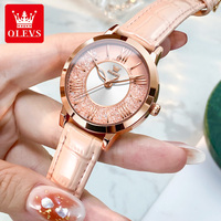 OLEVS 5539 logotipo personalizado OEM lujo Rosa moda señoras mujeres esqueleto transparente Oem impermeable reloj de cuarzo para dama