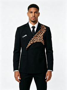 Blazer homme personnalisé <span class=keywords><strong>La</strong></span> <span class=keywords><strong>Sape</strong></span> Culture Congo Football imprimé léopard, veste noire à revers pointus pour fête d'anniversaire - Product Image 3