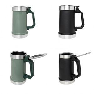 Mug isotherme personnalisé en acier inoxydable, style américain, 601-700 ml, 2 couleurs, avec poignée et couvercle, pour boissons froides/chaudes, camping - Product Image 4