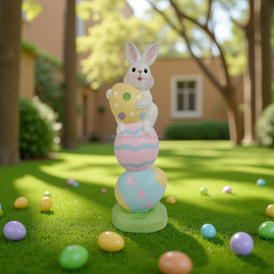 Stacked <b>Easter</b> Egg Rabbits Holding Egg Ornaments As <b>Easter</b> Decorations with LED - Product Image 3