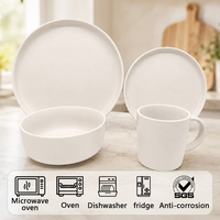 Service de table en grès de luxe classique durable, comprenant assiettes en céramique, bols à soupe et tasses à café, compatible lave-vaisselle
