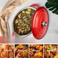 Panci Oval Dapur Rumah Tangga Warna Merah Anti Lengket, Panci Masak Seafood, Panci Enamel Besi Cor Berwarna untuk Memasak Sehari-hari