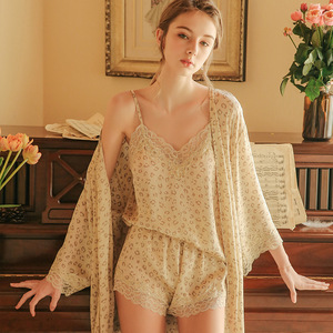 Sexy Condole cintura <span class=keywords><strong>pigiama</strong></span> vestito <span class=keywords><strong>donna</strong></span> tre pezzi vestito di seta a maniche lunghe <span class=keywords><strong>vestaglia</strong></span> vestiti per la casa - Product Image 5