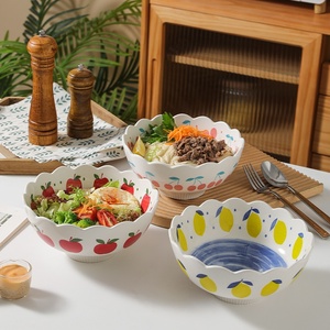 Juego de Tazones de Porcelana Cerámica con Diseño de Cerezas y Limones, Borde Festoneado, Aptos para Microondas, Estilo Ins, para Ensaladas, Arroz, Postres, Uso Familiar y <span class=keywords><strong>Infantil</strong></span> - Product Image 4