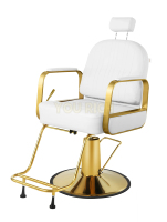 Fauteuil de Barbier Hydraulique avec Cadre Doré Électroplaqué, Coutures Verticales, Chaise de Coiffure Professionnelle avec Appuie-tête Réglable, Charge Maximale 150KG