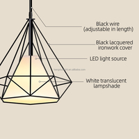 Lampes suspendues LED en fer de style américain rétro - Taille moyenne, finition noire pour la décoration de table de restaurant