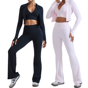 Conjuntos Deportivos de 3 Piezas de Secado Rápido para Mujer con Logotipo Personalizado, Conjuntos de <span class=keywords><strong>Yoga</strong></span> Ajustados y Transpirables con Cintura Alta y Sensación de Segunda Piel para Correr y Hacer Ejercicio - Product Image 1