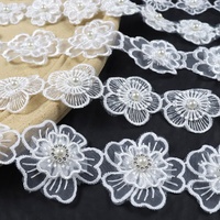 Tissu en organza blanc stéréo, dentelle écologique, matériel de couture DIY, accessoires vestimentaires, robe de mariée, fleurs 3D 3cm, Chine
