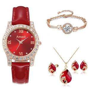 Amadi Montres décontractées de luxe à quartz pour femmes Nouveau boîtier rond simple et léger Boîte cadeau à breloques avec position du cadran Ensemble de cinq - Product Image 3