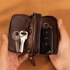 Wholesales Faux Genuine Leather Card Key Holder Case Keychain Leather Car Key Bag With Logo