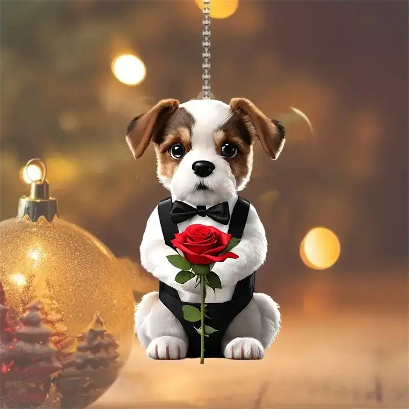 2D acrylic flat pendant car decoration pendant Rose dog backpack keychain decoration the best gift for holiday gifts