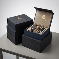 Boîte cadeau rigide de luxe personnalisée pour montre, avec couvercle à charnière et insert en velours pour l'emballage de montres et d'accessoires masculins