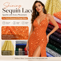 Tissu en tulle doux multicolore avec dentelle en maille et sequins scintillants pour robes de soirée, robes de cérémonie, sur mesure OEM