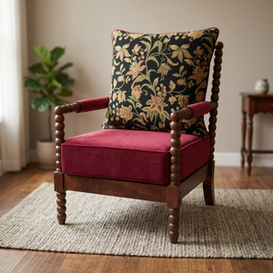 Sillón Tradicional de Madera con Tapicería Borgoña y Respaldo Floral para Sala de Estar - Product Image 4