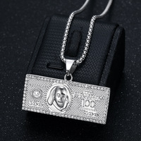 Collier pendentif dollar en zircon plaqué or 18 carats en acier inoxydable 316L, style hip-hop, idéal pour l'Europe et les États-Unis