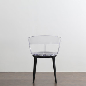 Chaise de restaurant moderne minimaliste entièrement en plastique, couleur ambre transparente, gris fumé, légère, chaise de salle à manger - Product Image 4