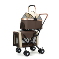 Chariot de voyage double pour animaux de compagnie, 2 niveaux, approuvé par les compagnies aériennes, avec poignée réglable, détachable, luxueux, léger, pliable, 4 roues, lavable, pour l'extérieur