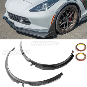 2 ชิ้น ชุดแต่งคิ้วล้อหน้ารถยนต์ สำหรับ Chevrolet Corvette C7 ปี 2014-2019 ทุกรุ่น สีดำเงา ลายคาร์บอนไฟเบอร์ อุปกรณ์ตกแต่งบังโคลน - Product Image 6