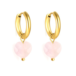 Pendientes de Aro con Forma de Corazón Rosa, Piedra Natural, Aleación de Zinc, Regalo para Mujer, Joyería de Moda - Product Image 1