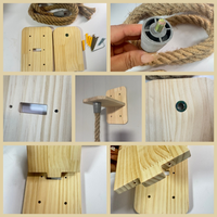 En stock : Ensemble d'escalade mural pour chat en bois de pin, du sol au plafond, avec griffoir en corde, plateforme et lit pour chat