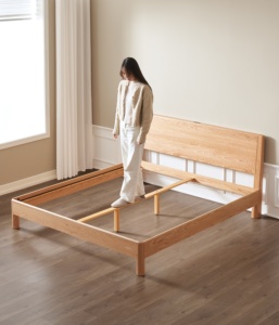 Cadre de lit en bois massif de chêne minimaliste K7011 <span class=keywords><strong>Gorange</strong></span>, meubles de chambre à coucher, couleur noyer naturel et noir, King & Queen - Product Image 6