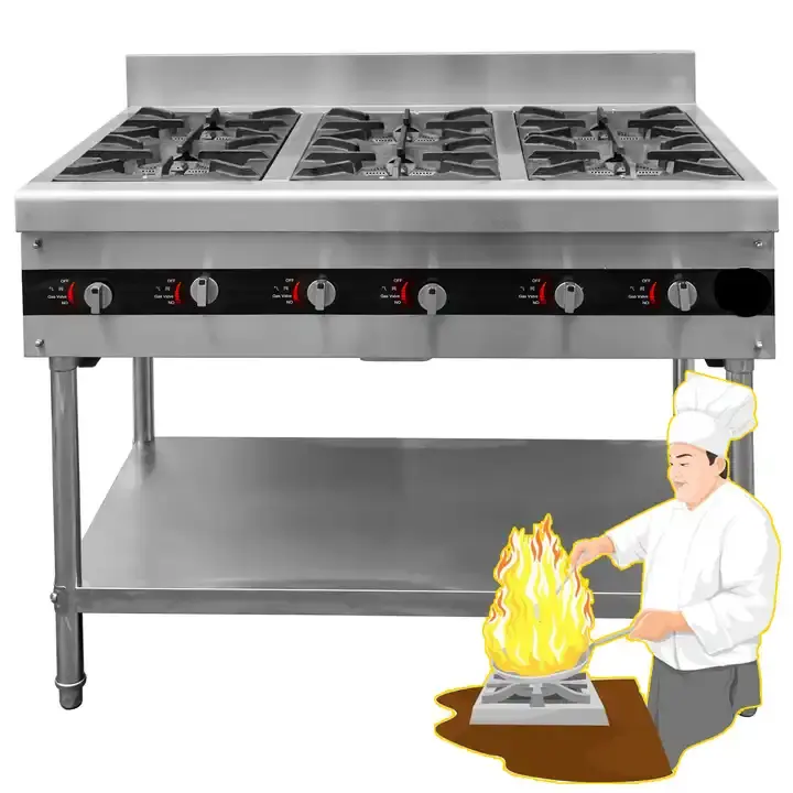 Cuisinière à gaz autoportante à 6 brûleurs de cuisine commerciale YOSLON avec four, cuisinière industrielle à GPL cuisinière à gaz/G