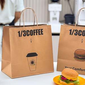 Sacs en papier kraft écologiques de haute qualité personnalisables pour les cafés, impression offset, logo personnalisé classique pour les boissons - Product Image 6