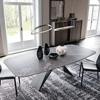 Produits vente chaude 2024 restaurants simples exclusif noir métallique 8 personnes pierre frittée rectangle dalle de roche table à manger