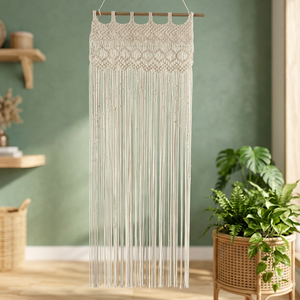 Cortina Decorativa Bohemia de Macramé con Cuentas en Forma de Hoja, Color Crema, para Decoración del Hogar, Separador de Ambientes para Sala de Estar, para Todas las Estaciones, Marca Basantpriya - Product Image 2