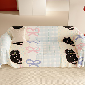 Little Black Cat With Bow Sofa <b>Cover</b> Printed Elastic <b>Stretch</b> Imitation Linen Pad Type Machine Wash Modular Sofa Slipcover - Product Image 2