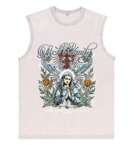 Chaleco Oversize Lavado con Gráficos de <span class=keywords><strong>Flores</strong></span>, Palomas, Oración, María y Cruz, Estilo Retro Gótico Streetwear, Act Bravely, Top Hip Hop para Hombre, Almacén de EE. UU. - Product Image 5