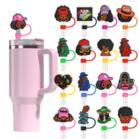 Accessoires de mode réutilisables pour pailles : Capuchons de paille en silicone noir de 10 mm, motif Black History, pour gobelets à boire – Vente chaude