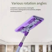 Serpillère plate à manche pliable en acier, avec tampon amovible et lavable, auto-essorage sans seau, pour sols durs et carrelages, séchage rapide, rechargeable