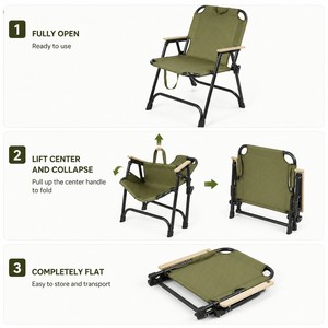 Silla de Camping Plegable Portátil Kemit Acolchada, Tela Oxford de Doble Capa 600D, Marco de Acero al Carbono, Reposabrazos de Haya, 150 kg - Product Image 4