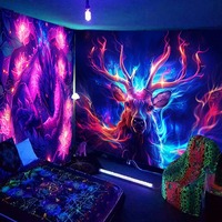 Tela de Fondo Fluorescente de Poliéster con Diseño de Animales, Luminosa con Luz UV, para Fiestas, Venta Directa de Fábrica