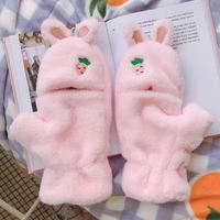 Gants en peluche de lapin mignons pour enfants, gants à doigts mi-couverts pour filles, gants d'écriture pour étudiants, automne-hiver