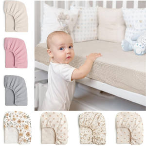 Drap-housse pour lit bébé <span class=keywords><strong>double</strong></span> couche en <span class=keywords><strong>gaze</strong></span> de coton non tissé respirant, housse de matelas lavable et pliable avec logo en relief, facile à changer - Product Image 2