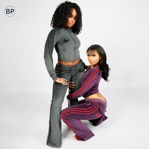 Vêtements pour femmes personnalisés Y2K, logo brodé, jogging en <span class=keywords><strong>velours</strong></span>, veste en <span class=keywords><strong>velours</strong></span> et <span class=keywords><strong>pantalon</strong></span> long pour grande fille, ensembles deux pièces - Product Image 1